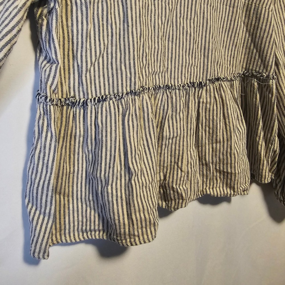 Universal Thread Womens Small Navy White Striped Peplum Long Sleeve Cotton Top - Picture 3 of 6
